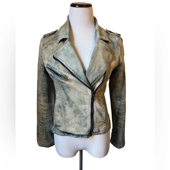 Moussy Jeans Acid Wash Moto Jean Jacket, size medium - Picture 1 of 5